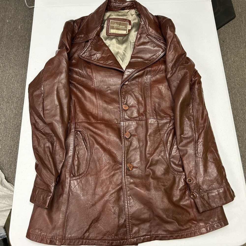 Sears Leather Shop Car Coat Mens 42 Tall Brown Vintage 3-Button Jacket